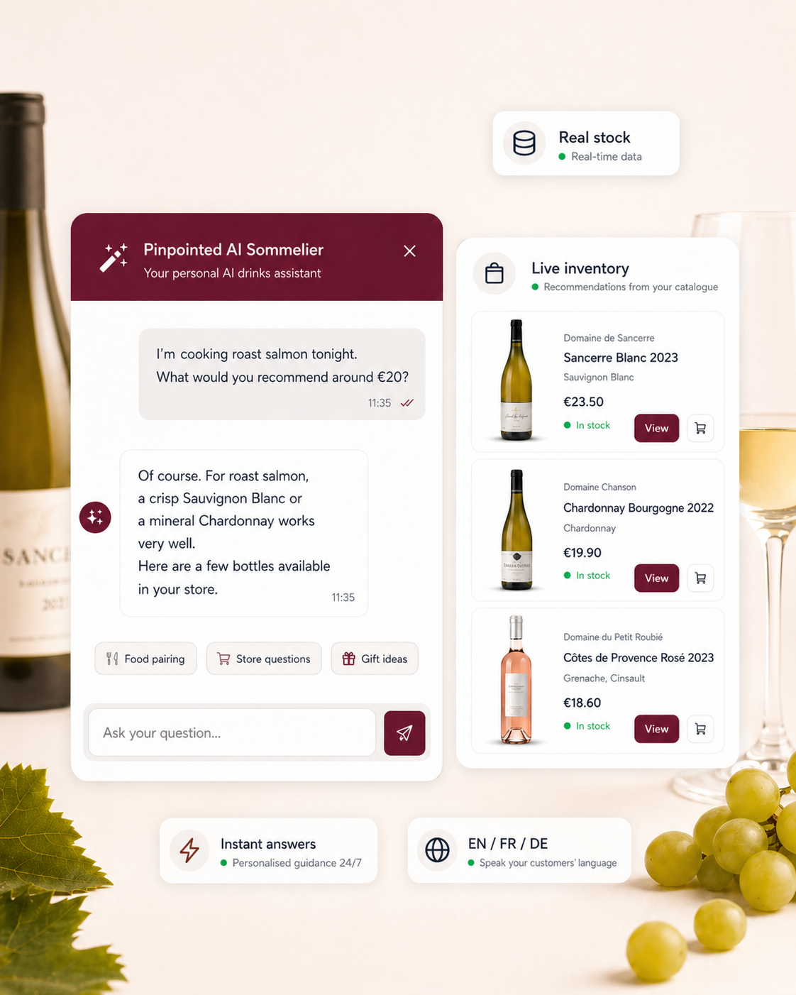 Pinpointed AI wine recommendations