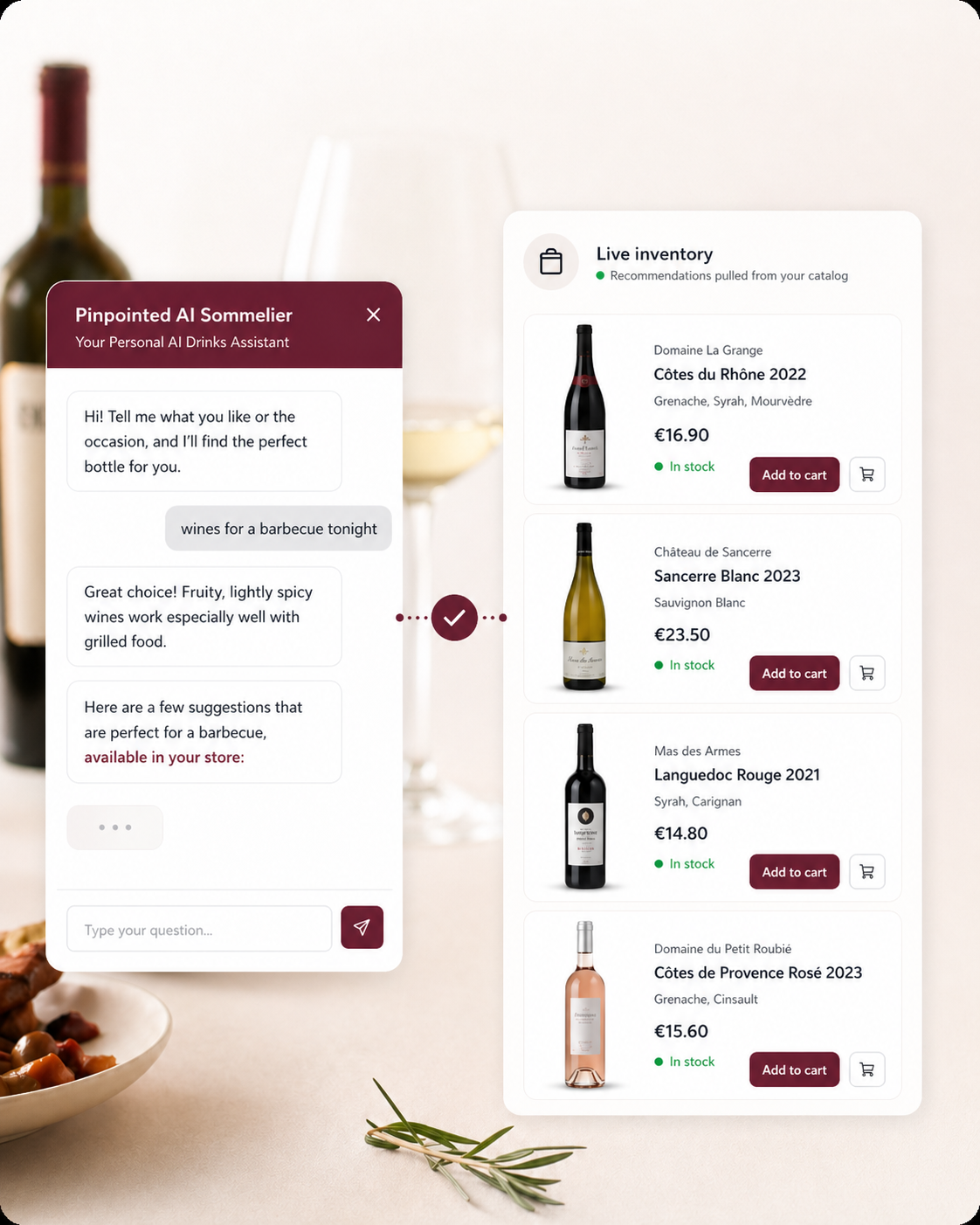 AI Sommelier recommendations from live store inventory
